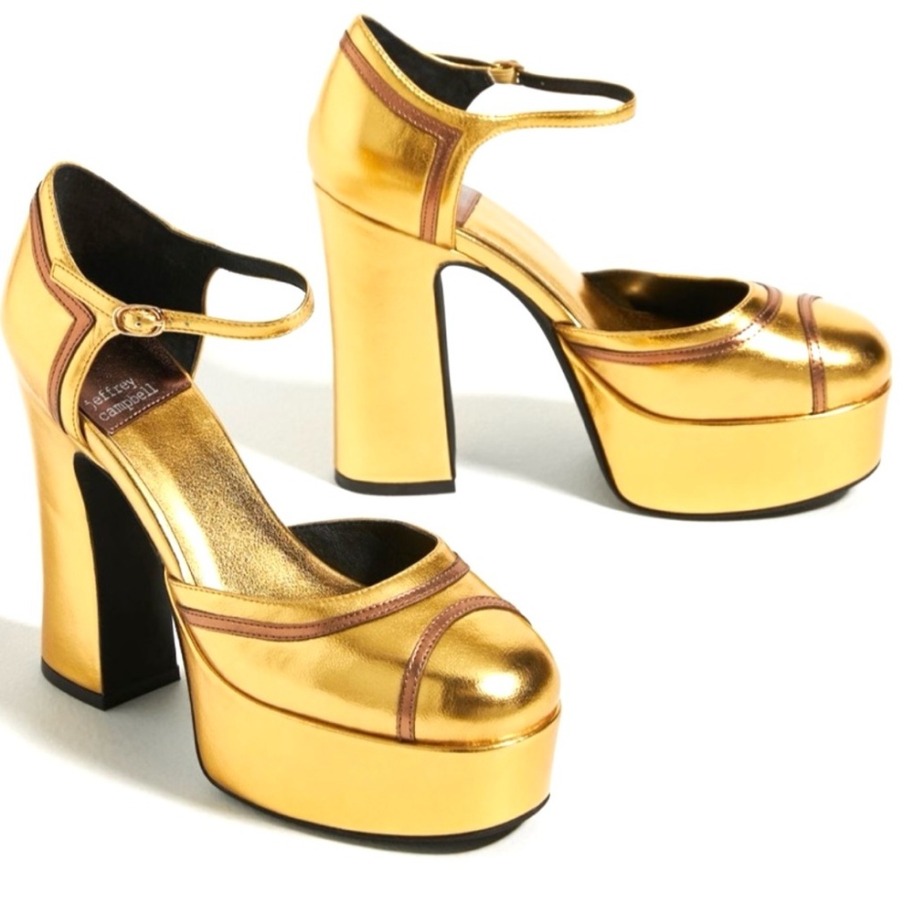 Jeffrey Campbell Gold Platform Heels - Picture 3 of 9